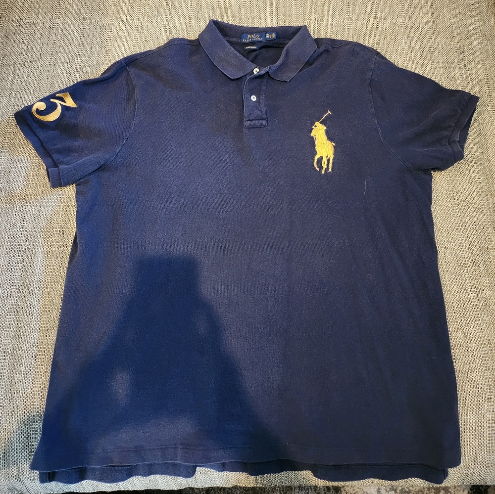Ralph Lauren Big Pony Collection Navy Polo Shirt with Yellow Logo